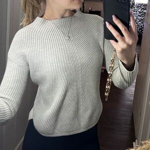 Babaton Light Gray Ribbed Crewneck Sweater